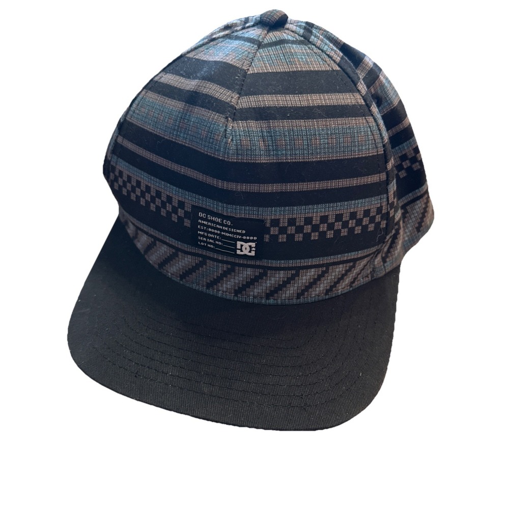 DC Shoes Men's Snapback Hat Cap Blue Black Rasta Stripe OSFM